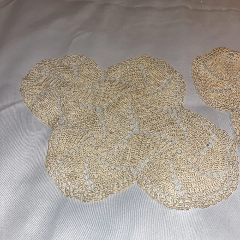 vintage lace doilies lot‎ of 2 , Coffee Stained, estate find